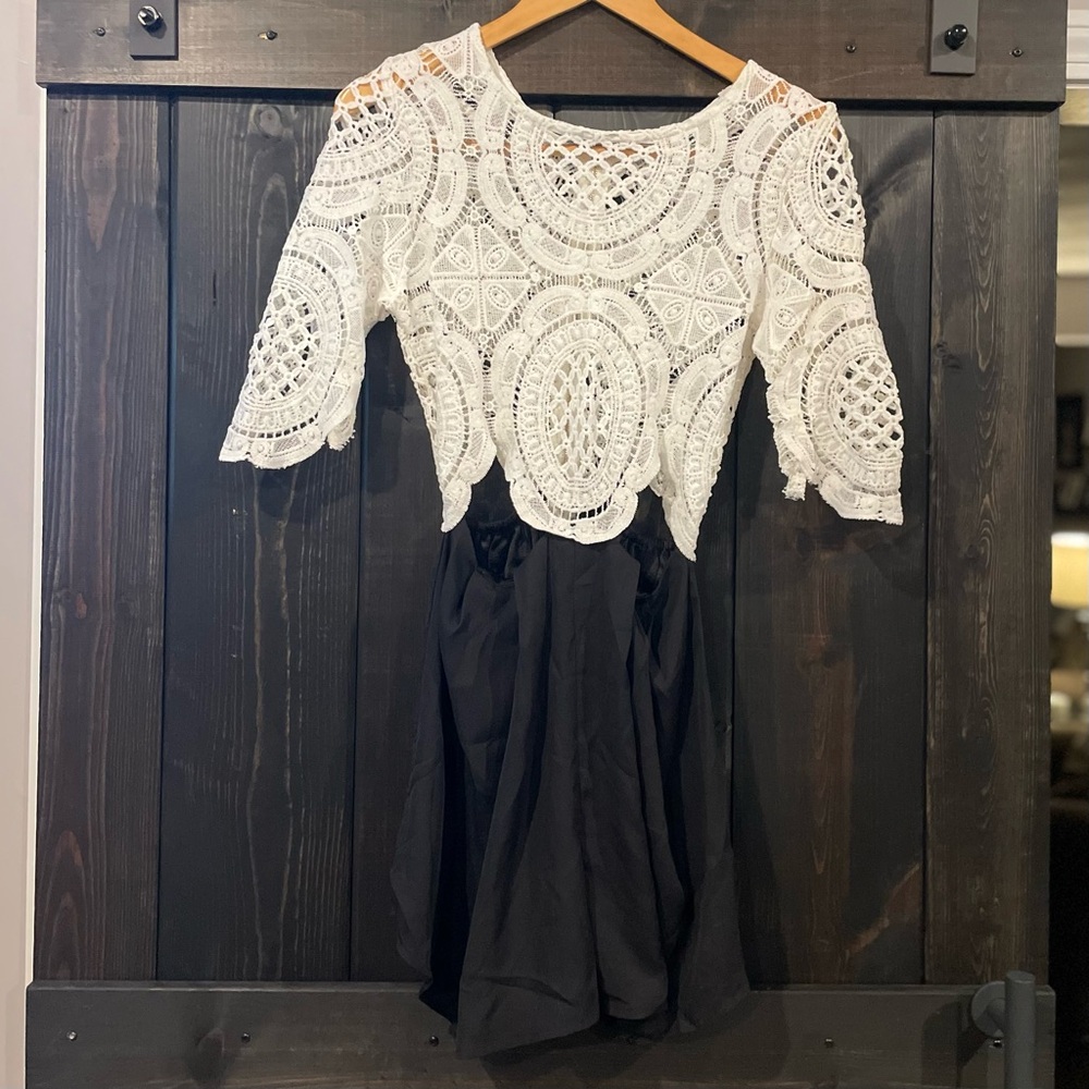 Elegant Black and White Lace Jumpsuit